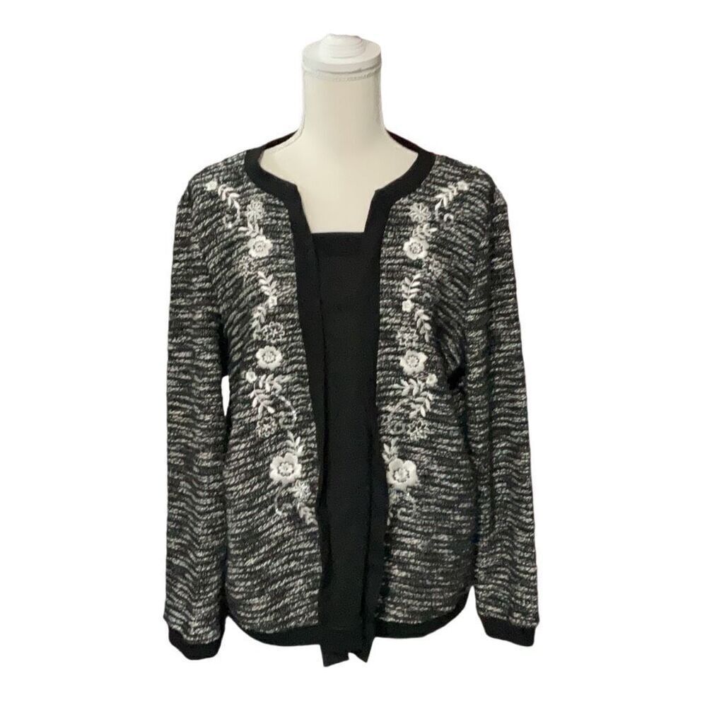 Cathy Daniel’s Black White Embroidered Sequin Pullover Sweater Size Large